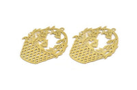 Brass Basket Charm, 6 Raw Brass Basket Shaped And Leaf Pattern Charms With 1 Loop, Charm Pendants (43x33x0.40mm) A5370