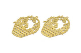 Brass Basket Charm, 6 Raw Brass Basket Shaped And Leaf Pattern Charms With 1 Loop, Charm Pendants (43x33x0.40mm) A5370