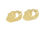 Brass Basket Charm, 4 Raw Brass Basket Shaped And Leaf Pattern Charms With 1 Loop, Charm Pendants (56x41x0.40mm) A5368
