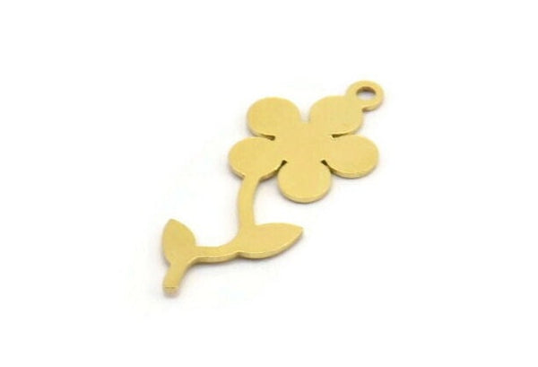 Brass Flower Charm, 12 Raw Brass Flower Shape Charms With 1 Loop, Charm Pendants (27x11x0.60mm) A5362