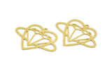 Brass Heart Charm, 4 Raw Brass Heart Shaped And Diamond Pattern Charms With 1 Loop, Findings, Pendants (29x39x0.60mm) A5350