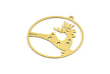 Brass Round Charm, 8 Raw Brass Deer Patterned Round Shaped Charms With 1 Loop, Earring Findings, Geometric Charms (35x32x0.60mm) A5430