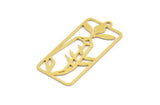 Brass Rectangle Charm, 8 Raw Brass Flower Patterned Rectangle Shaped Charms With 1 Loop, Findings (35x16x0.60mm) A5341