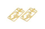 Brass Rectangle Charm, 8 Raw Brass Flower Patterned Rectangle Shaped Charms With 1 Loop, Findings (35x16x0.60mm) A5341