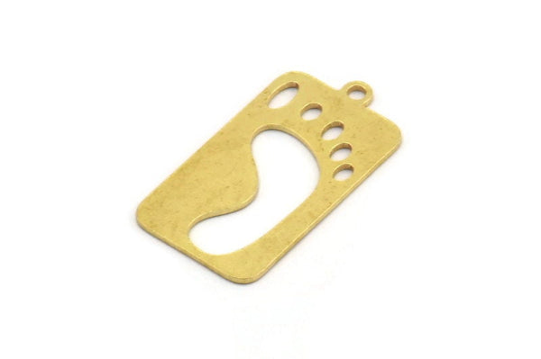 Brass Footprint Charm, 12 Raw Brass Footprint Patterned Rectangle Shaped Charms With 1 Loop, Charm Pendants (24.5x13x0.60mm) A5403