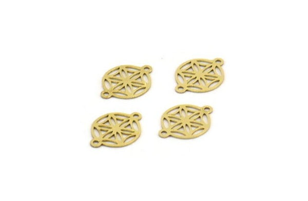 Brass Circle Charm, 50 Raw Brass Circle Connectors With 2 Loops, Findings (9x12x0.40mm) F118