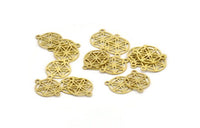 Brass Circle Charm, 50 Raw Brass Circle Connectors With 2 Loops, Findings (9x12x0.40mm) F118