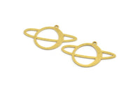 Brass Saturn Charm, 12 Raw Brass Saturn Shaped Charms With 1 Loop, Pendants, Planet Findings (20x31.5x0.60mm) A5401