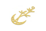 Brass Moon Charm, 8 Raw Brass Crescent Moon And Branch Shaped Charms With 1 Loop (42x21x0.60mm) A5382