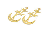 Brass Moon Charm, 8 Raw Brass Crescent Moon And Branch Shaped Charms With 1 Loop (42x21x0.60mm) A5382