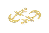 Brass Moon Charm, 8 Raw Brass Crescent Moon And Branch Shaped Charms With 1 Loop (42x21x0.60mm) A5382