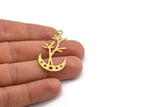 Brass Moon Charm, 8 Raw Brass Crescent Moon And Branch Shaped Charms With 1 Loop (42x21x0.60mm) A5382