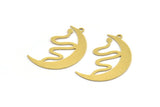 Brass Moon Charm, 8 Raw Brass Crescent Moon And Snake Shaped Charms With 1 Loop (34x21x0.60mm) A5431
