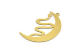 Brass Moon Charm, 8 Raw Brass Crescent Moon And Snake Shaped Charms With 1 Loop (34x21x0.60mm) A5431