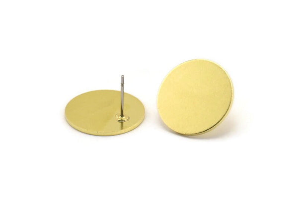 Brass Round Earring, 6 Raw Brass Round Shaped Stud Earrings (18x1mm) A2117 A5140