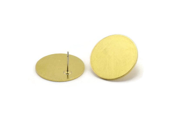 Brass Round Earring, 4 Raw Brass Round Shaped Stud Earrings (22x1mm) A2119 A5102