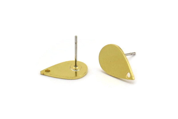Brass Drop Earring, 10 Raw Brass Drop Shaped Stud Earrings With 1 Hole (14x9x0.80mm) A3771 A5116