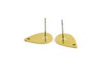 Brass Drop Earring, 10 Raw Brass Drop Shaped Stud Earrings With 1 Hole (14x9x0.80mm) A3771 A5116