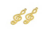 Brass Music Charm, 24 Raw Brass Treble Clef Shaped Charms With 1 Loop, Pendants, Earring Findings (28x10x0.60mm) A5399