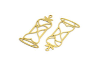 Brass Hourglass Charm, 12 Raw Brass Hourglass Shaped Charms With 1 Loop (42x21x0.60mm) A5428