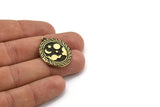Brass Oval Charm, Raw Brass Oval Charm With 1 Loop, Cloud Findings, Moon And Star Findings (29.5x23x1.5mm) N2178
