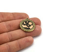 Brass Round Charm, Raw Brass Round Charm With 1 Loop, Copper Cloud Findings, Copper Moon And Star Findings (28x25.5x1.5mm) N2186