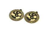 Brass Round Charm, Raw Brass Round Charm With 1 Loop, Cloud Findings, Moon And Star Findings (28x25.5x1.5mm) N2187