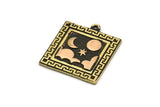 Brass Square Charm, Raw Brass Square Charm With 1 Loop, Copper Cloud Findings, Copper Moon And Star Findings (25.5x22.5x1.5mm) N2175
