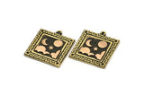 Brass Square Charm, Raw Brass Square Charm With 1 Loop, Copper Cloud Findings, Copper Moon And Star Findings (25.5x22.5x1.5mm) N2175