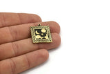Brass Square Charm, Raw Brass Square Charm With 1 Loop, Cloud Findings, Moon And Star Findings (25.5x22.5x1.5mm) N2174