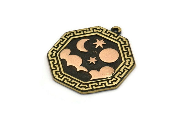 Brass Octagon Charm, Raw Brass Octagon Charm With 1 Loop, Copper Cloud Findings, Copper Moon And Star Findings (28x25x1.5mm) N2190