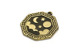 Brass Octagon Charm, Raw Brass Octagon Charm With 1 Loop, Cloud Findings, Moon And Star Findings (28x25x1.5mm) N2180