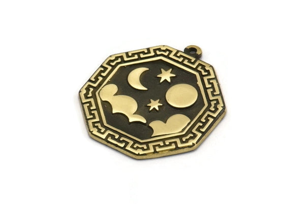 Brass Octagon Charm, Raw Brass Octagon Charm With 1 Loop, Cloud Findings, Moon And Star Findings (28x25x1.5mm) N2180