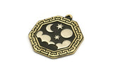 Brass Octagon Charm, Raw Brass Octagon Charm With 1 Loop, White Brass Cloud Findings, White Brass Moon And Star Findings (28x25x1.5mm) N2181