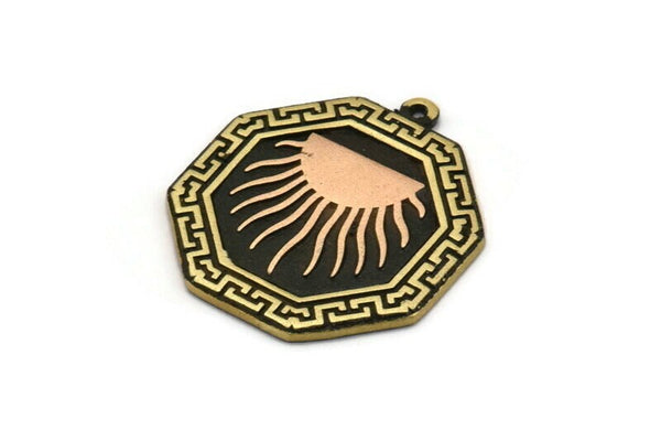 Brass Octagon Charm, Raw Brass Octagon Charm With 1 Loop, Sun Findings, Copper Sun Rising, Copper Sunshine Findings (28x25x1.5mm) N2170