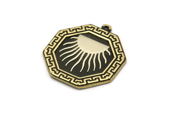 Brass Octagon Charm, Raw Brass Octagon Charm With 1 Loop, White Brass Sun Rising, White Brass Sunshine Findings (28x25x1.5mm) N2168