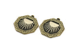Brass Octagon Charm, Raw Brass Octagon Charm With 1 Loop, White Brass Sun Rising, White Brass Sunshine Findings (28x25x1.5mm) N2168