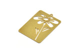 Brass Flower Charm, 2 Raw Brass Flower Shaped Charms With 1 Loop, Findings (39x28x0.60mm) A5089