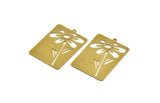 Brass Flower Charm, 2 Raw Brass Flower Shaped Charms With 1 Loop, Findings (39x28x0.60mm) A5089