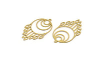 Brass Crescent Charm, 12 Raw Brass Drops And Crescent Moon Patterned Charms With 1 Loop, Findings (39x24x0.60mm) A5044