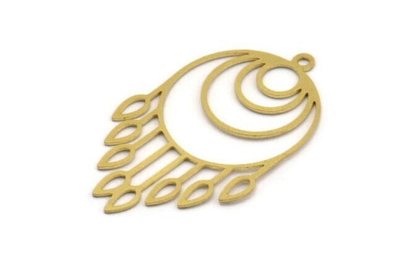 Brass Crescent Charm, 12 Raw Brass Drops And Crescent Moon Patterned Charms With 1 Loop, Findings (39x24x0.60mm) A5044