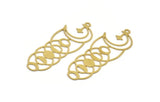 Brass Moon Charm, 8 Raw Brass Crescent Moon Charms With 1 Loop (53x20x0.60mm) A5112