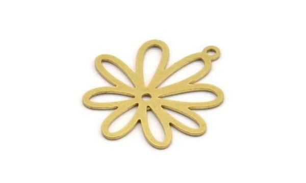 Brass Flower Charm, 12 Raw Brass Flower Shaped Charms With 1 Loop, Findings (24x22x0.60mm) A5119