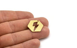 Brass Lightning Charm, 6 Raw Brass Lightning Pattern Hexagon Shaped Charms With 1 Hole, Earring Charms, Findings (23x20x1mm) A5095