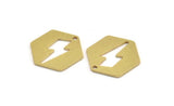 Brass Lightning Charm, 6 Raw Brass Lightning Pattern Hexagon Shaped Charms With 1 Hole, Earring Charms, Findings (23x20x1mm) A5095