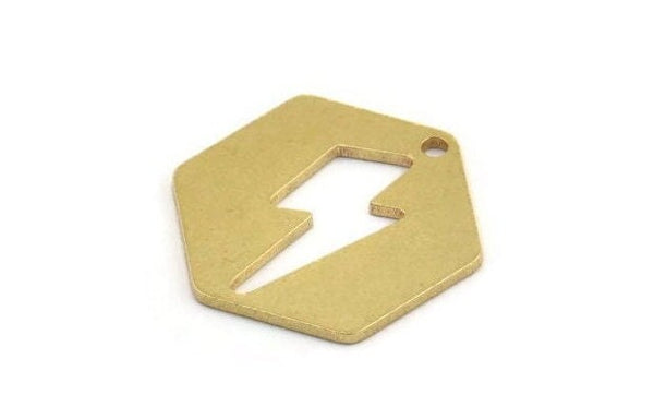 Brass Lightning Charm, 6 Raw Brass Lightning Pattern Hexagon Shaped Charms With 1 Hole, Earring Charms, Findings (23x20x1mm) A5095