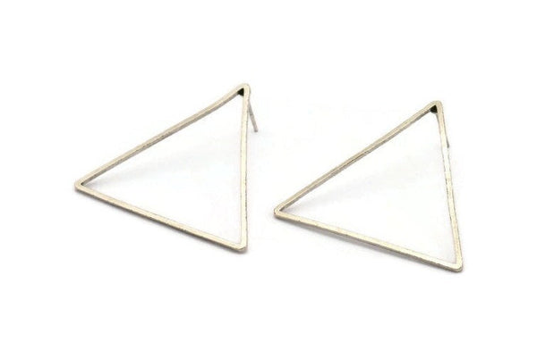 Silver Triangle Earring, 8 Antique Silver Plated Brass Triangle Stud Earrings (37x32x1mm) D1299 A2171