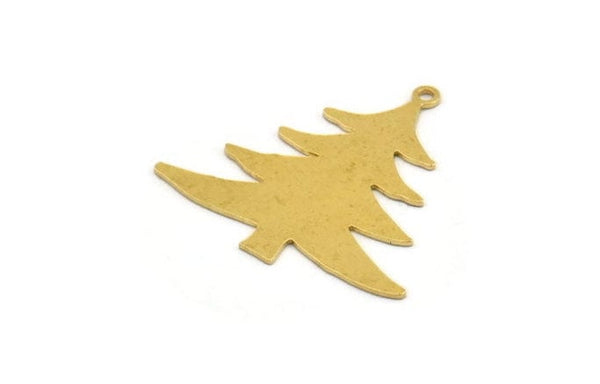 Brass Tree Charm, 6 Raw Brass Tree Charms With 1 Loop, Pendant, Findings (30x31x0.60mm) A5388