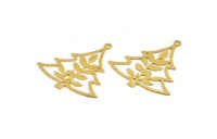 Brass Tree Charm, 6 Raw Brass Tree Charms With 1 Loop, Pendant, Findings (36x34x0.60mm) A5413