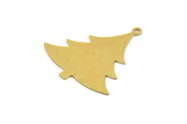 Brass Tree Charm, 6 Raw Brass Tree Charms With 1 Loop, Pendant, Findings (30x28x0.60mm) A5376